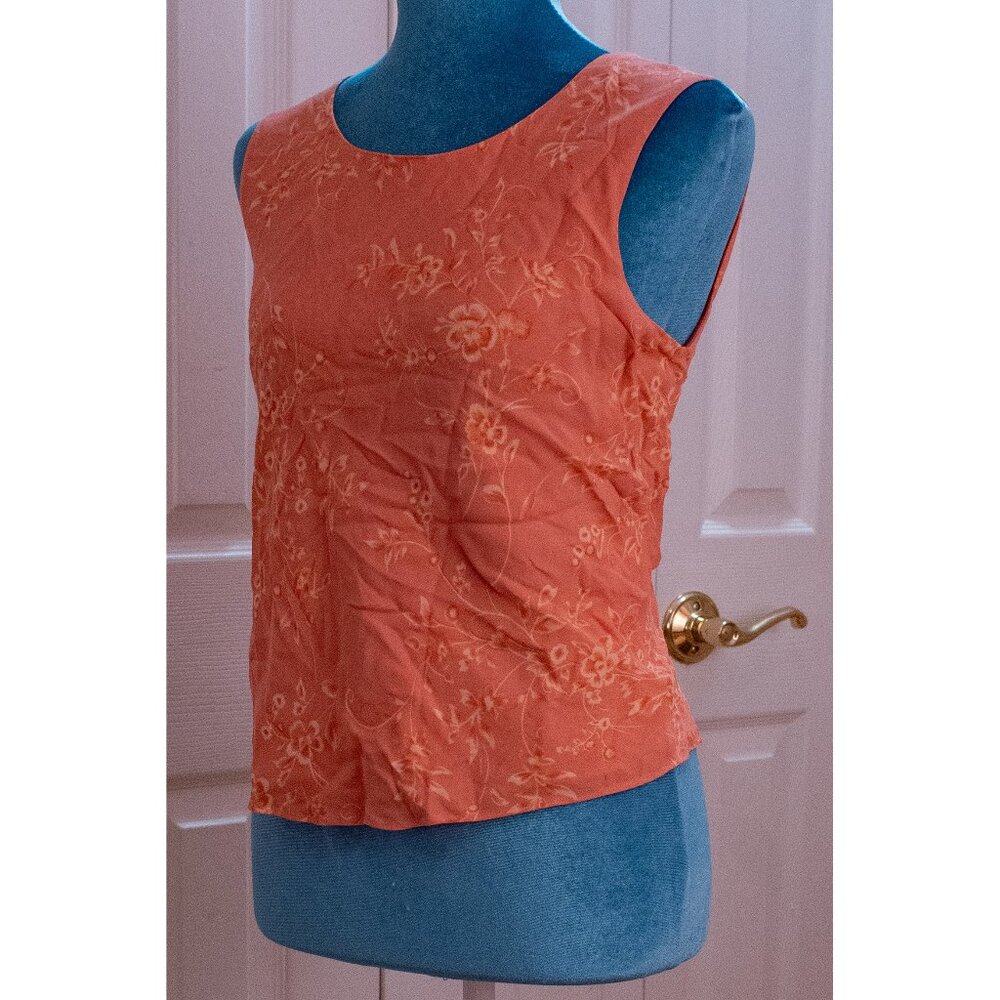 Petite Sophisticate Coral and Orange Floral Tropical Tank Top Blouse Size 8
